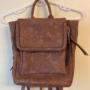 Mini Brown Faux Leather Backpack Purse